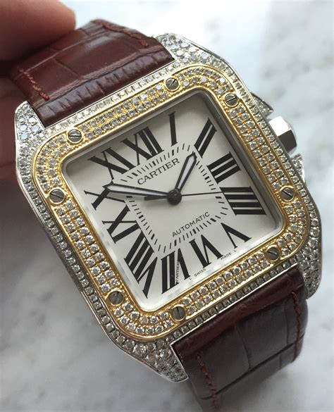 cartier santos 100 diamond xl|cartier santos 100 price list.